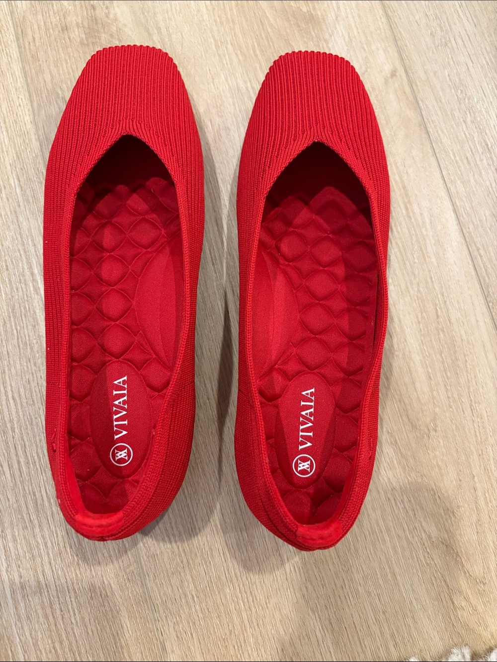 VIVAIA Margot Red Knit Women's Ballet Flats - Comfortable Slip-On